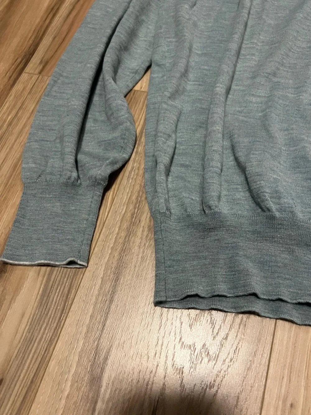 Brunello Cucinelli Light Gray Blue Green V-Neck Wool Cashmere Sweater
